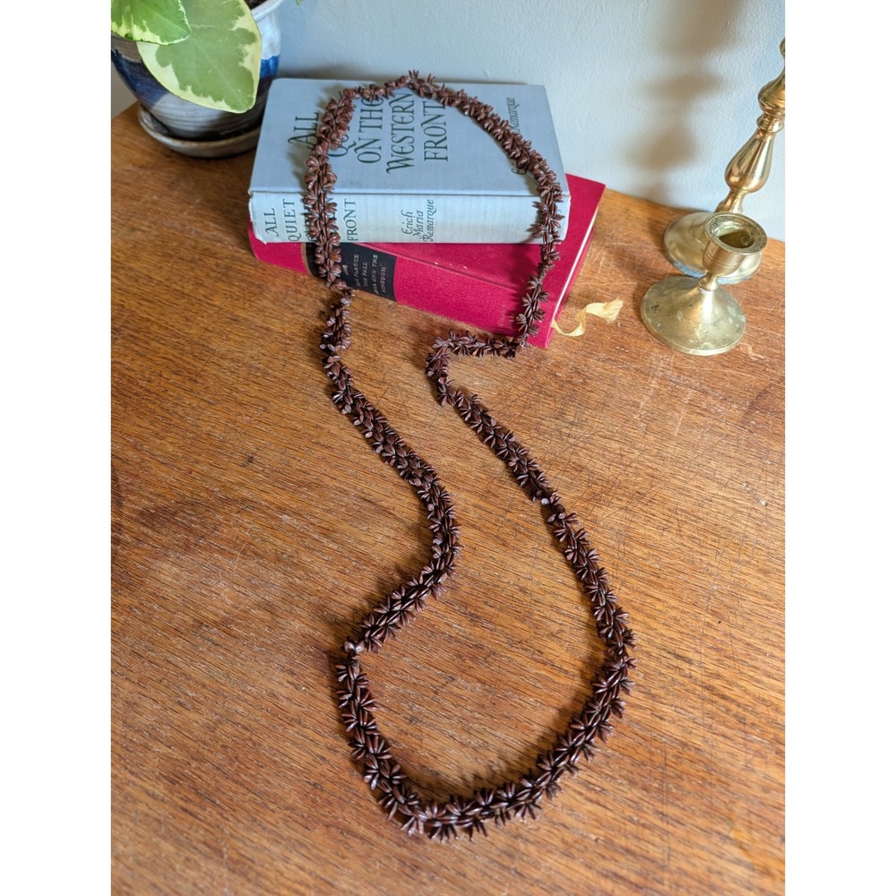 Vintage Apple Seed Necklace Long Brown Boho Natural Seed Bead Strand 48 Inch